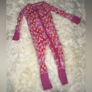 Little Sleepies zippie - Pink watercolor hearts print